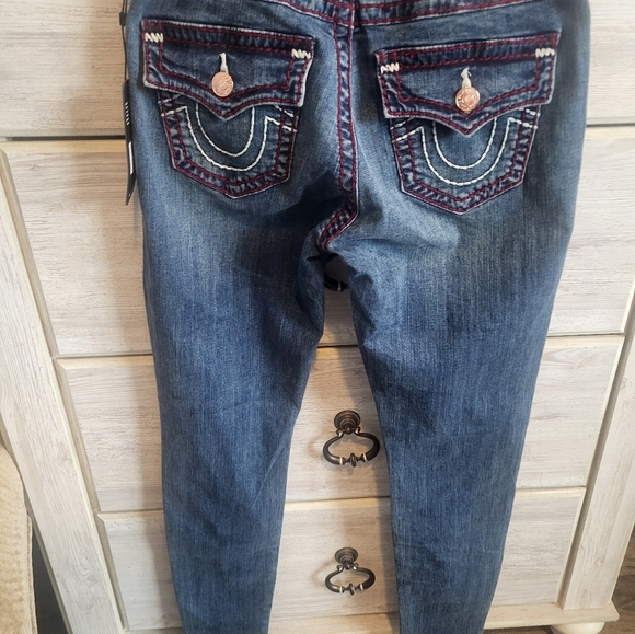 NWT True Religion Jennie Curvy Mid Rise Super Skinny Jeans Blue Size 27 Stress - Picture 3 of 7